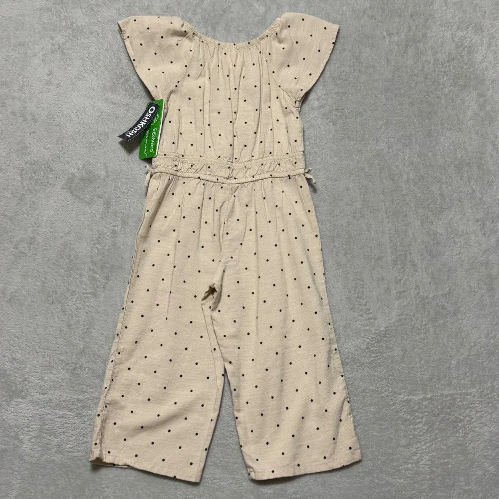 OshKosh B'gosh Jumpsuit Toddler 4T Beige Polka Dot Flutter Sleeve EcoVero Cotton